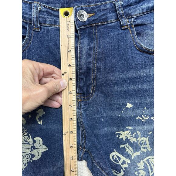 Jeans Wear Blue Denim Graphics High Choice CALAGUC Mens Size 32 Mid Rise Y2K - Picture 8 of 16